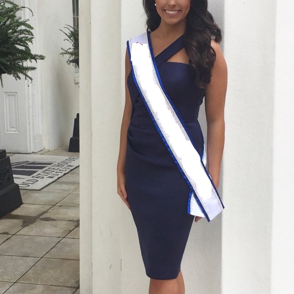 *SALE* Jovani Navy Scuba One Shoulder Ruched Dress - Picture 2 of 2